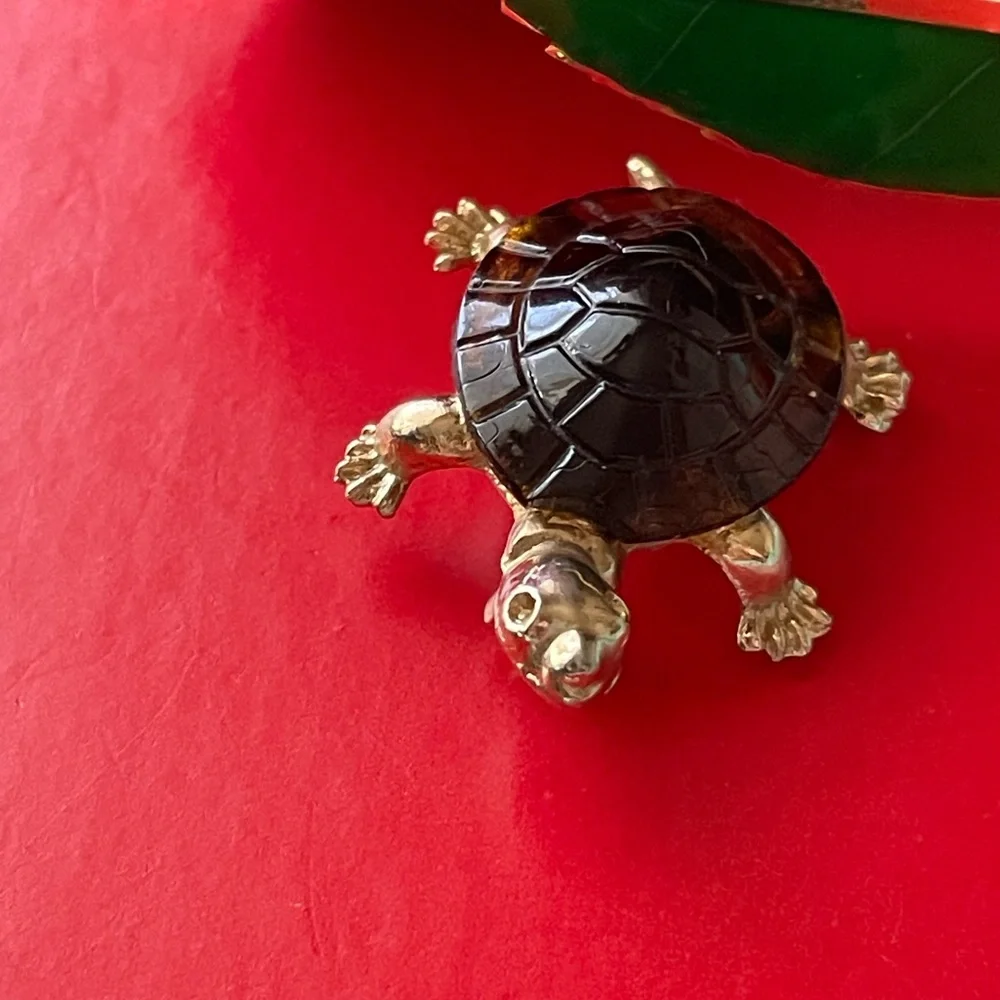VINTAGE Brooch,Gold and Brown Turtle Brooch - Picture 4 of 8